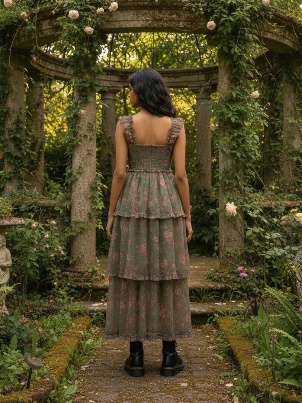 VICI Floral Corset Tiered Mesh Maxi Dress Cottagecore Fairycore Romantic Medium - Picture 5 of 10